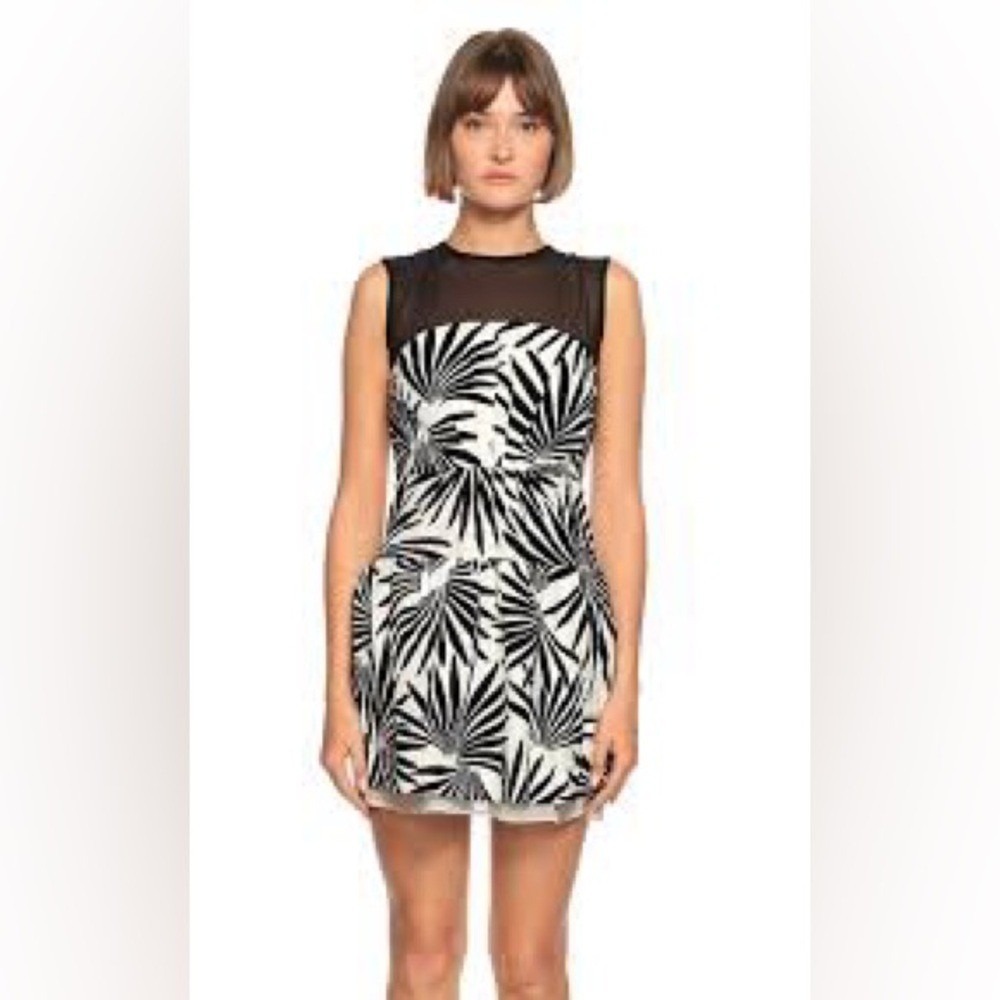 Diane von Furstenberg DVF Habotai Silk Dress Size 6 Palm Print Black White Sheer